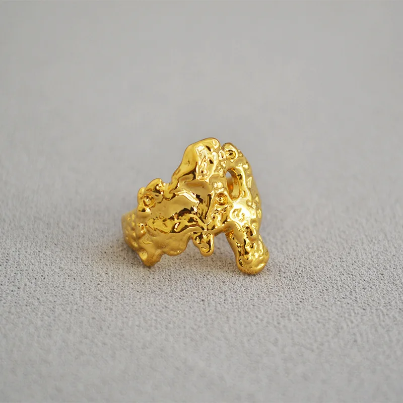 Vintage Creative Irregular Women Jewelry Bump Texture Adjustable 18K Gold Filled Ring