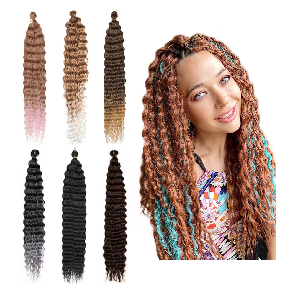 Wholesale Synthetic Ocean Water Curl Crochet Braids Hair Extensions Bundles Ombre Twist Curly Deep Wave Braiding Hair