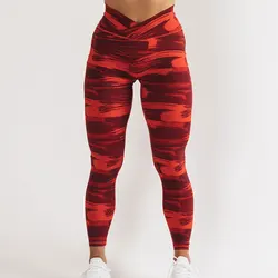 Women v-shape printed gym fitness squat poof yoga wear compression nylon spandex leggings