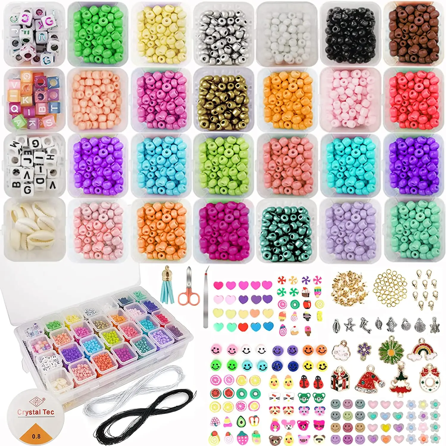 28 colors glass seed beads rice beads set for jewelry making charm bracelet making  with letter beads for name bracelet kids