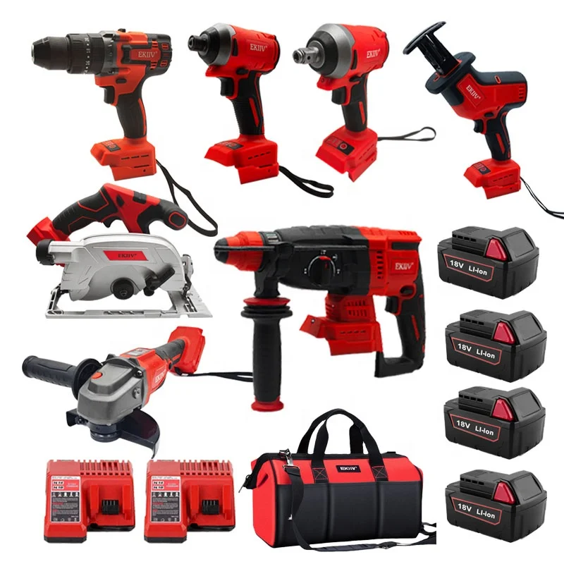 EKIIV Portable 21V Brushless Cordless Lithium Battery Tool Set for Cutting and Grinding-Drill Tool Set