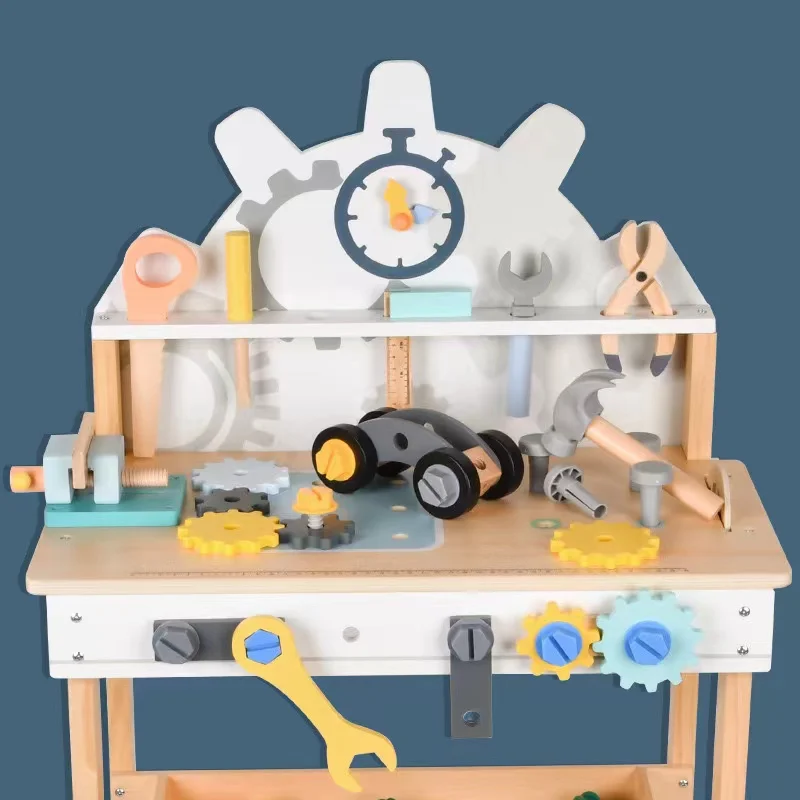 New Big Wooden Tool Table Pretend Play Boys And Girls Educational Beat Turn The Screw Toy