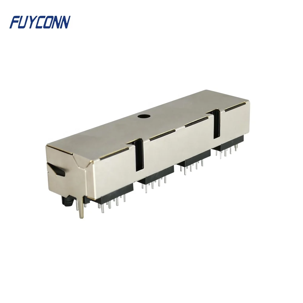  1x4 порта 4*8P 32 контакта гнездовой разъем RJ45 модульный прямоугольный PCB 4 экранированный со светодиодной