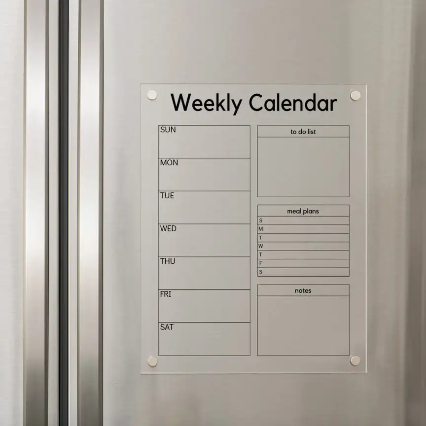 JAYI Custom Magnetic Clear Acrylic Fridge Weekly Calendar with Notes