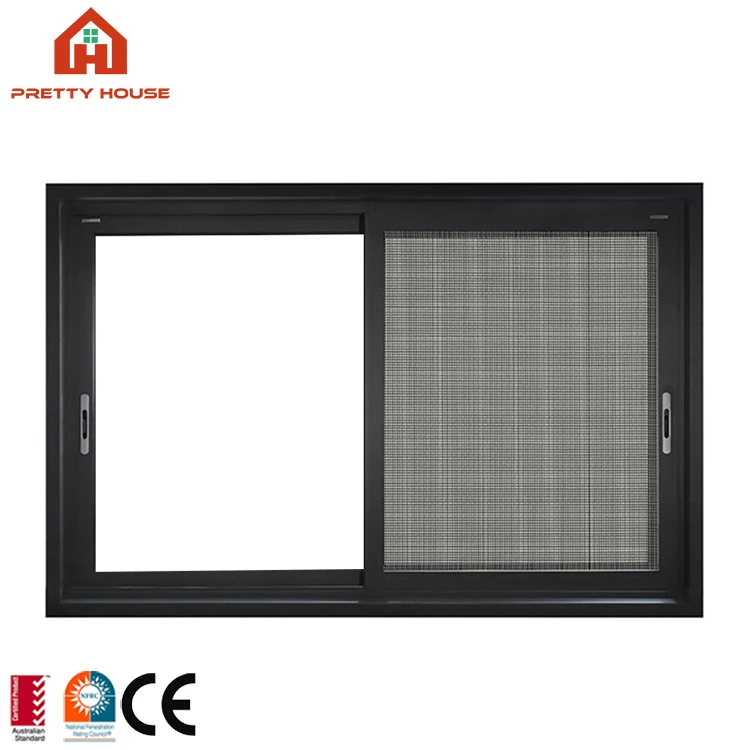 Black Aluminum Sliding Window System for Hotels and Apartments for Exterior Horizontal Opening Pattern