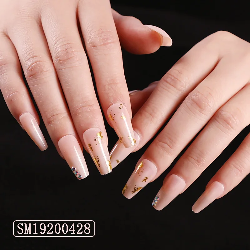 Pre Design Coffin Shape Fancy Artificial Fingernails Fake Nails ABS Long Coffin False Nails