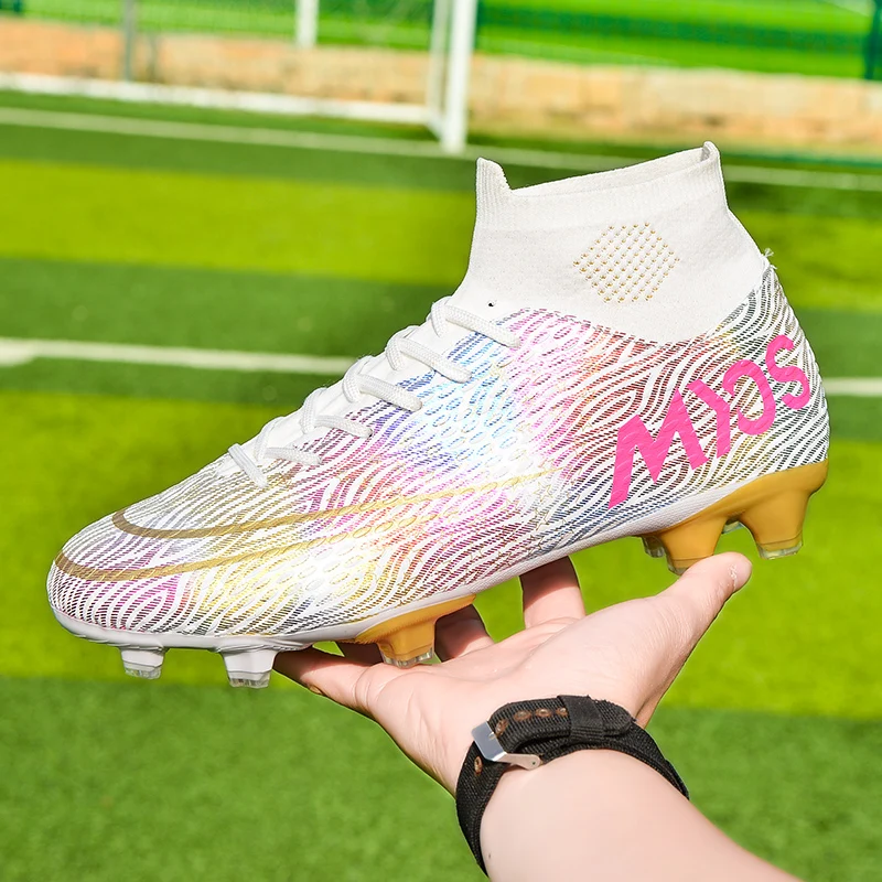 High Top Fashionable Mandarin Duck Color Football Boots Soccer Shoes Professional Sport Training Long Spikes Cleat Soccer Shoes