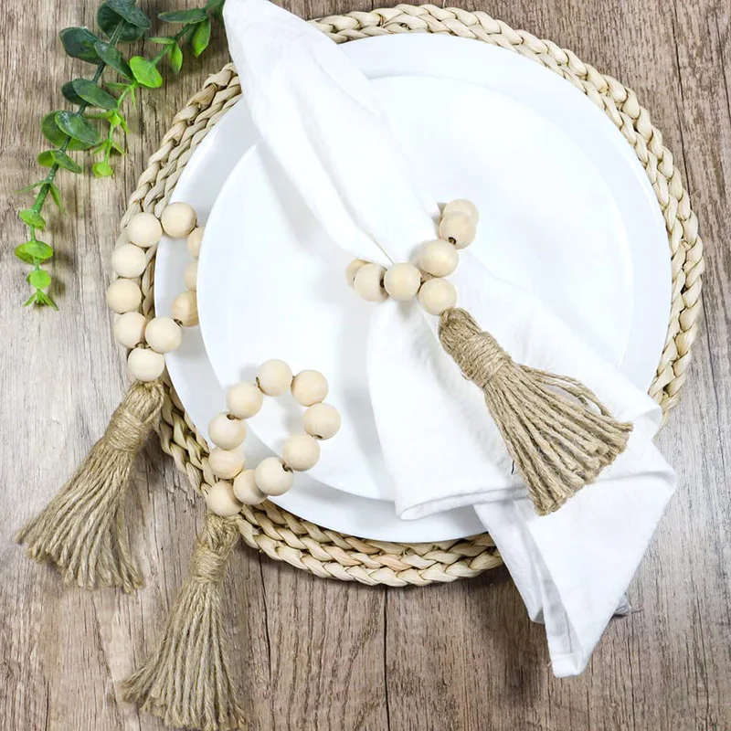 Wedding Party Table Decorations Wooden Napkin Rings Set of 6 Farmhouse Beads Boho Wood Napkin Ring Rustic Deor