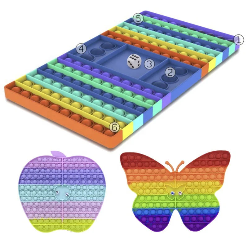 Silicone Sensory Stress Relief Fidget Toy Popping Game Board With Dice Push Bubble Chess Board Popper Fidget Board Game