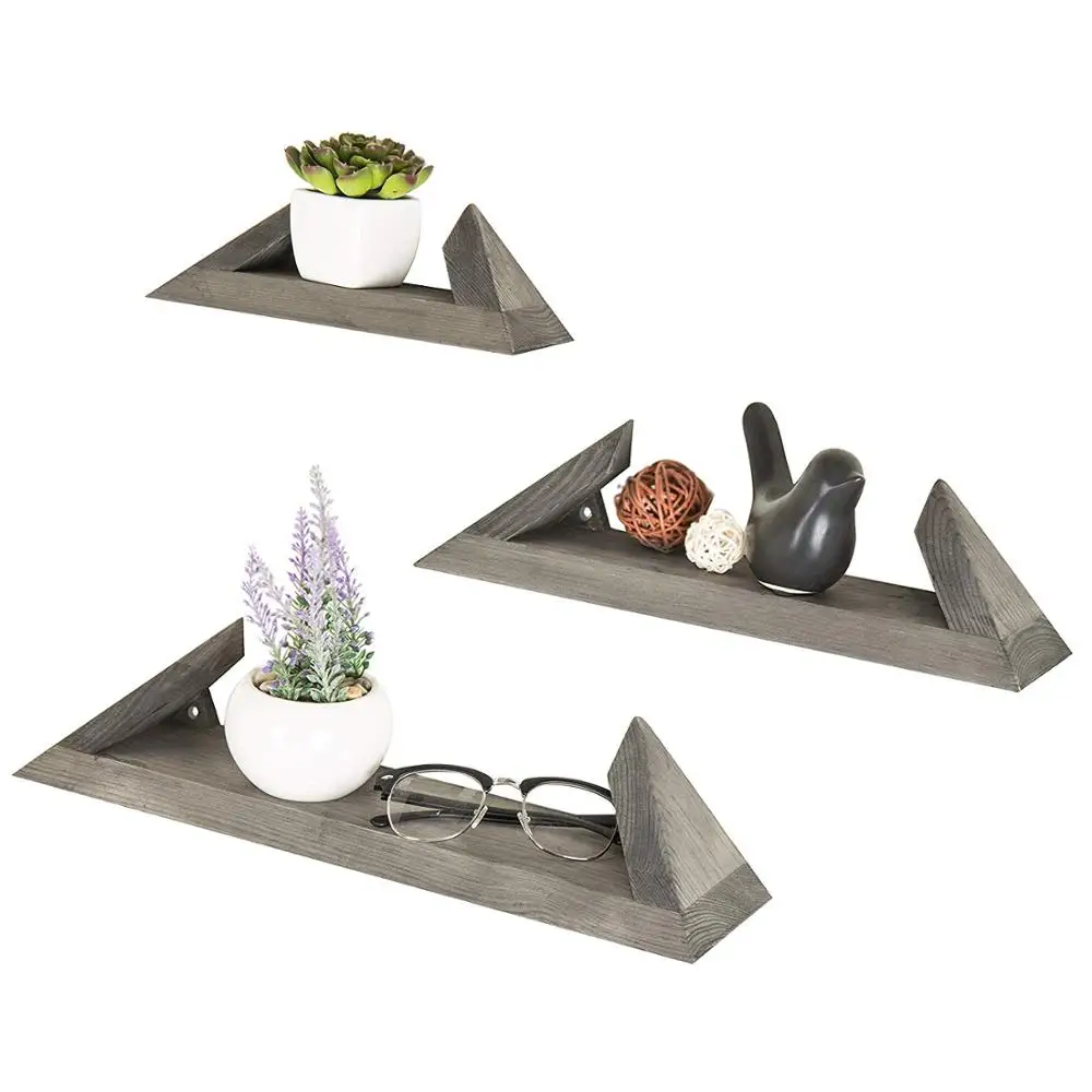 
Set of 3 Wall-Mounted Rustic-Modern Gray Wood Floating Ledge Shelves bathroom shelf 