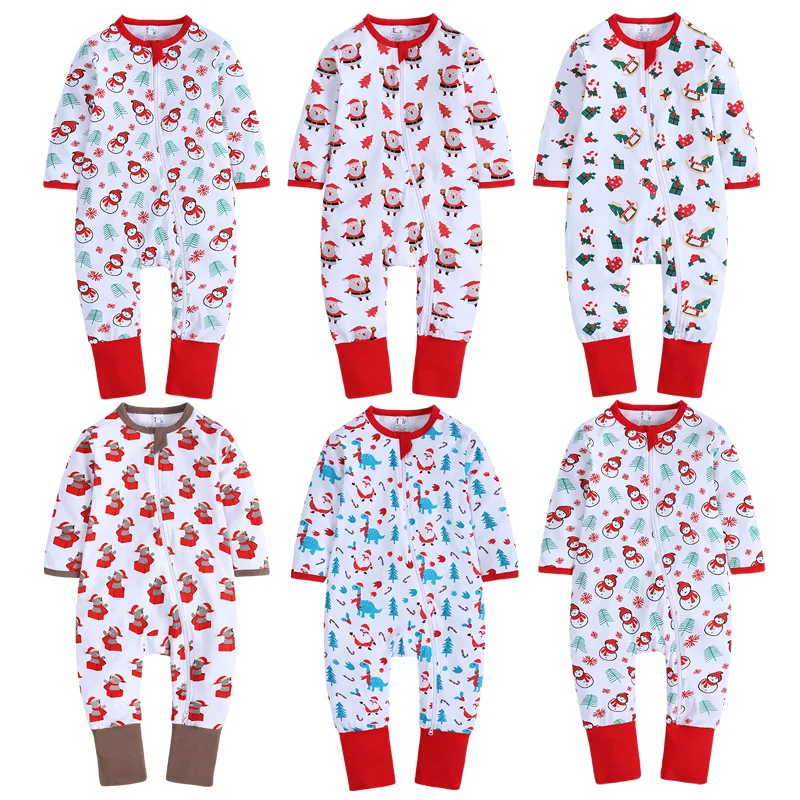 wholesale baby clothes onesie long sleeve 100% cotton cute zipper baby christmas romper christmas romper baby