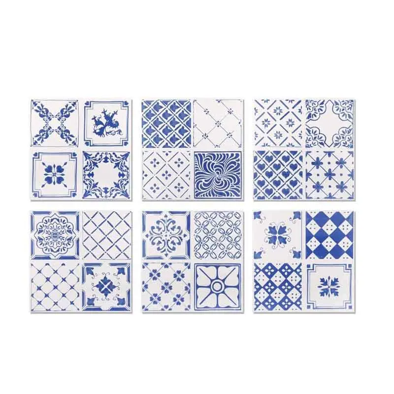 Flat ceramic mosaic tile bathroom floor Tile Wall square inkjet kitchen backsplash moroccan style blue flower pattern