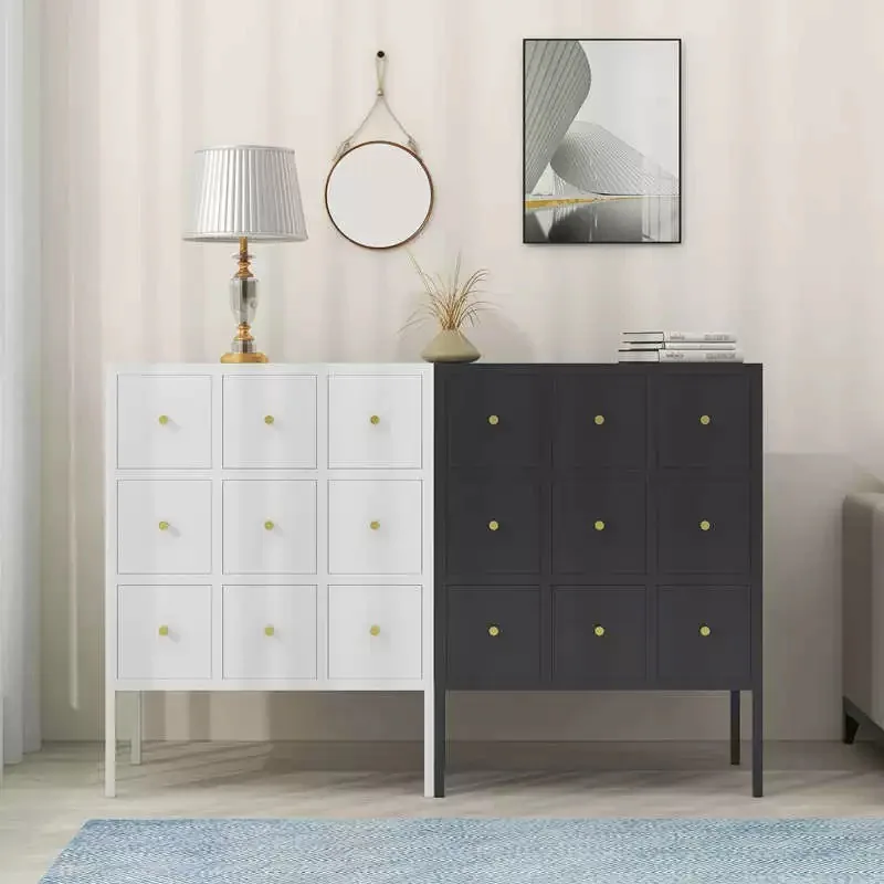 Furniture Living Room Bedroom Solid Color Large Capacity Dustproof Nine Drawer Type Storage Steel Locker Side Display Cabinet