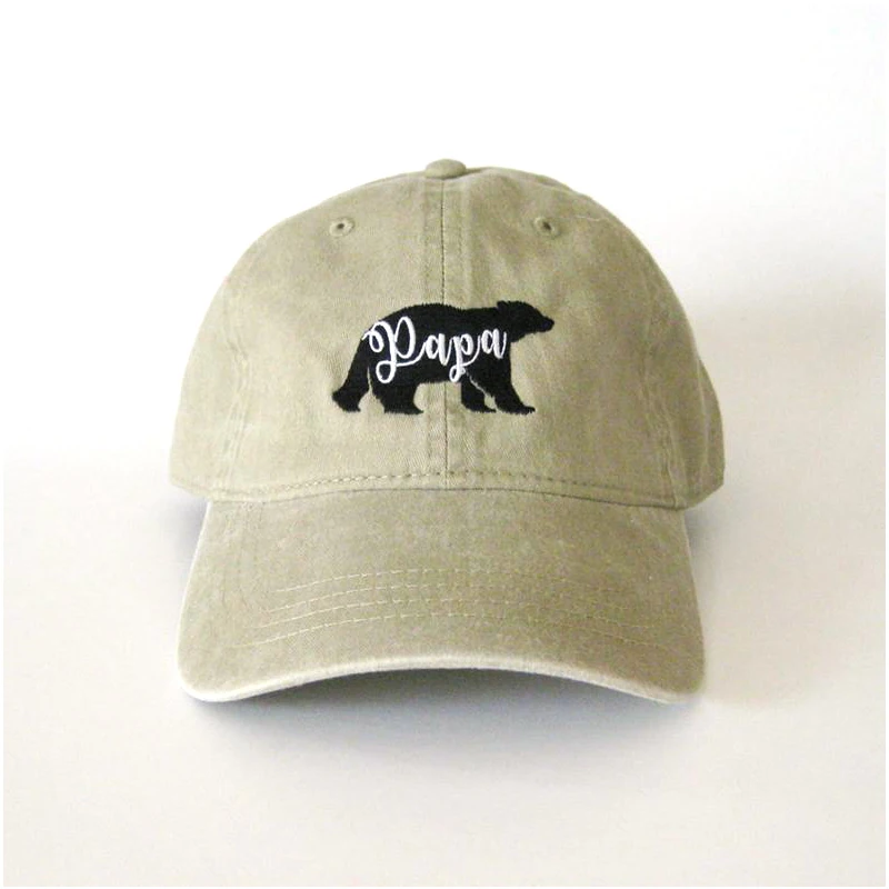 summer spring 100% cotton washed embroidery Papa bear sports baseball cap hat