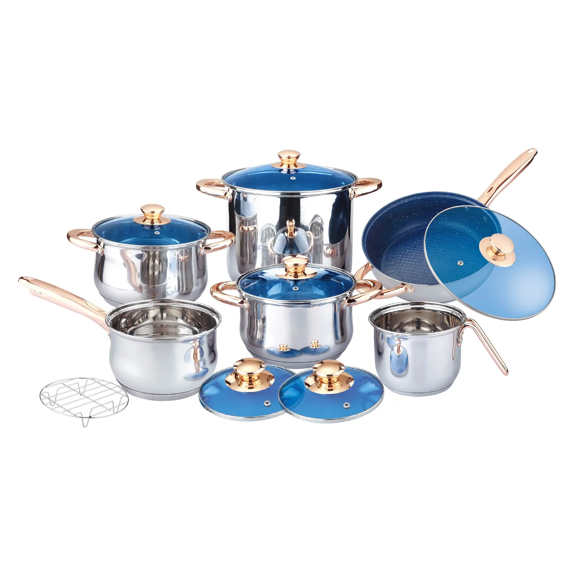 High Quality Luxury Stainless Steel 304 Household Non Stick Cookware Set Frying Pan Set And Cooking Pot Set For Sale