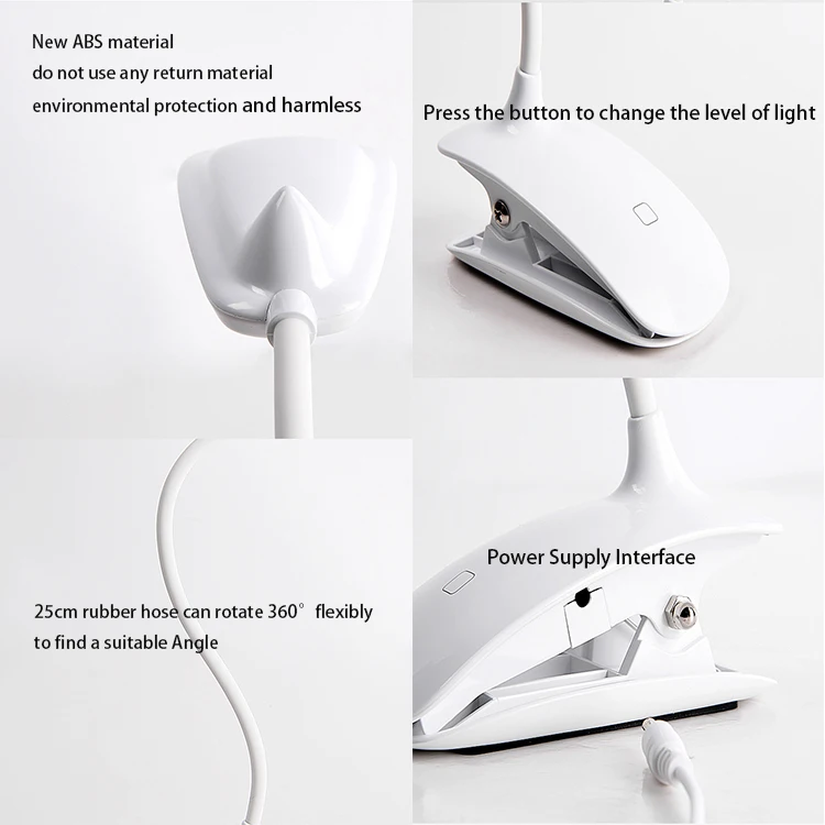 
Factory ODM OEM Supply LED Book Lamp White Light Lithium Battery Power Clip on Reading Light Night Reading 