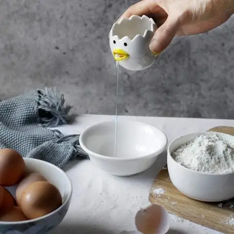 2024 Kitchen cartoon egg yolk white separator creative chicken ceramics ceramic egg separator dining cooking baking tool
