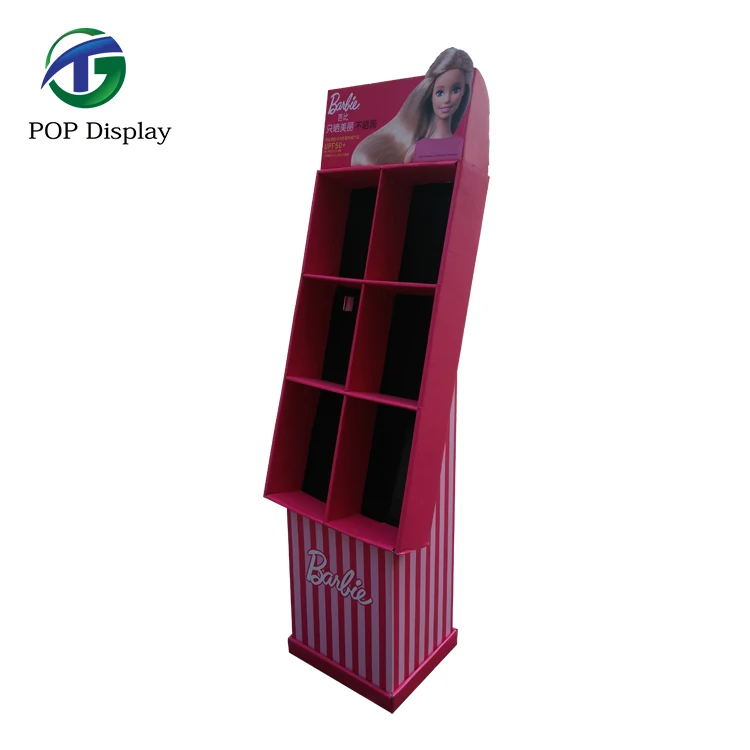 Supermarket Shelf Cosmetics Display Rack Lattice Pink Customized Cardboard Display
