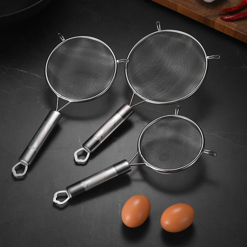 High Quality Stainless Steel Kitchen food strainer and colander Fine Mesh Strainer Set With Handle Liquid Mesh Big Wire Straine