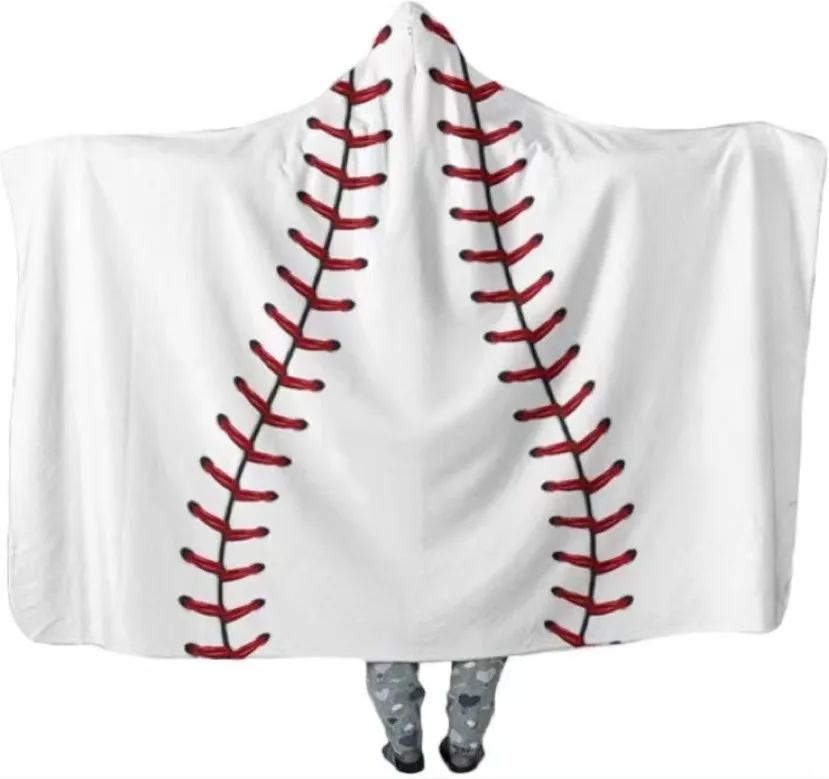 F lannelSherpa Sports Cloak Cape Soccer Bathing Towel Bathrobe Shawl Softball Blankets Fleece Baseball Football Hooded Blanket