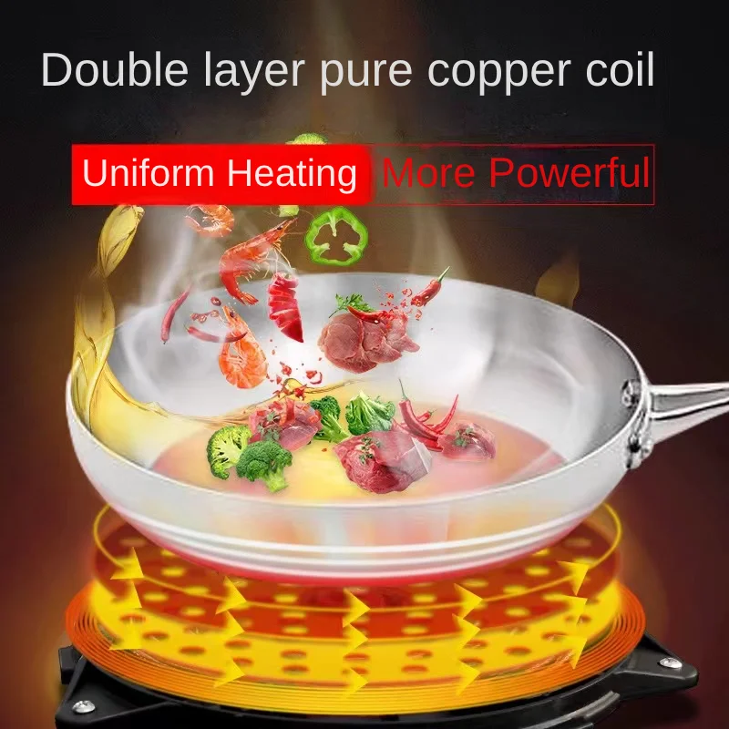 2200W double layer pure copper coil flat commercial induction cooker