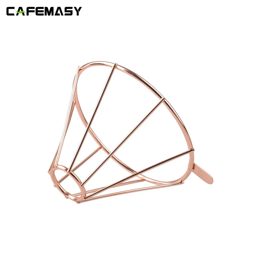 CAFEMASY  Coffee Accessories Cone Coffee Filter Rose Gold Metal Wire Mesh Coffee Dripper