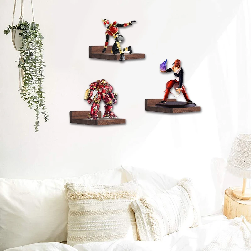 Walnut color Set of 3 Small Wall Shelves for Bedroom Living Room Bathroom Kitchen Decor Wooden Small Floating Shelf