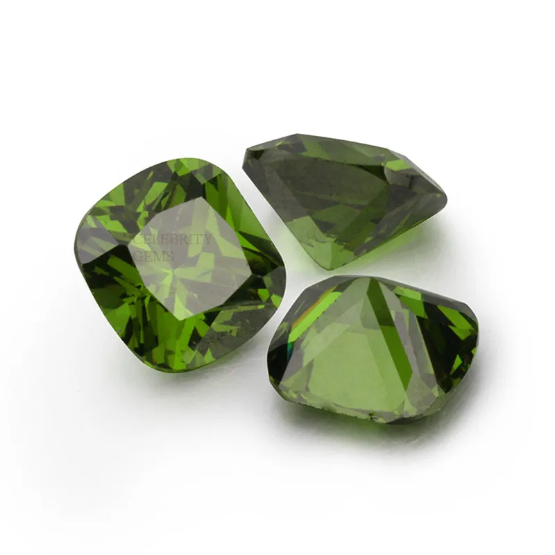 Wholesale Lowest Price Per Carat CZ Stone Peridot Cushion Cut Cubic Zirconia for Waxing Jewelry