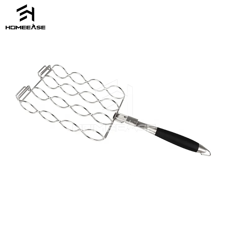 Non- stick chrome plastic handle wire clip corn hot dog sausage accessories grill basket rack