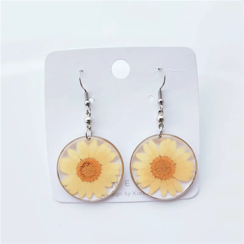 Hot Sale Chic Dry Flower Earrings For Girl High Clear Resin Jewelry With Real Pressed Flower Earrings