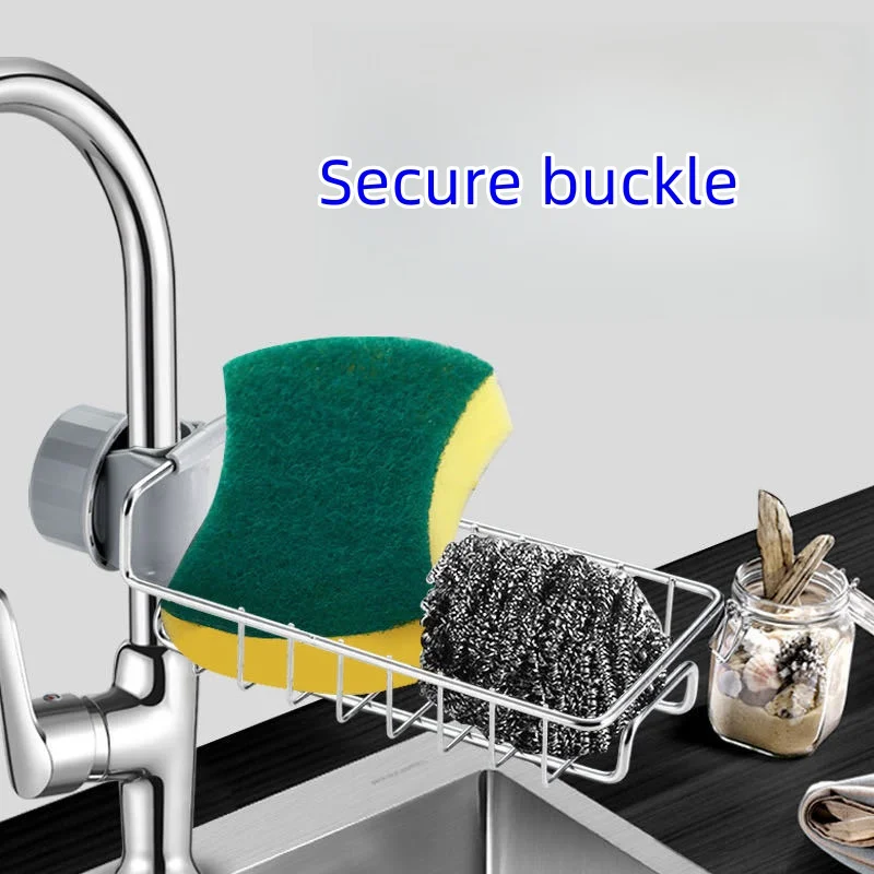 Kitchen Stainless Steel Detachable Hanging Faucet Drain Rack for Bathroom, Scrubbers, Soap, Chrome