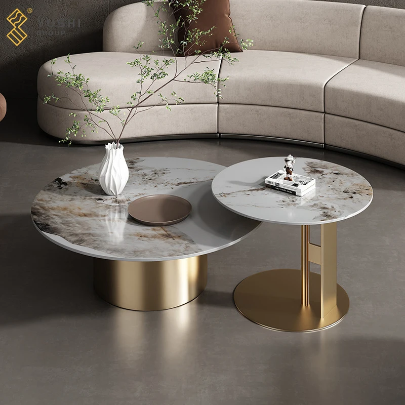 Yushi Group Metal two coffee table set with gold stainless steel frame marble top modern living room center table furniture