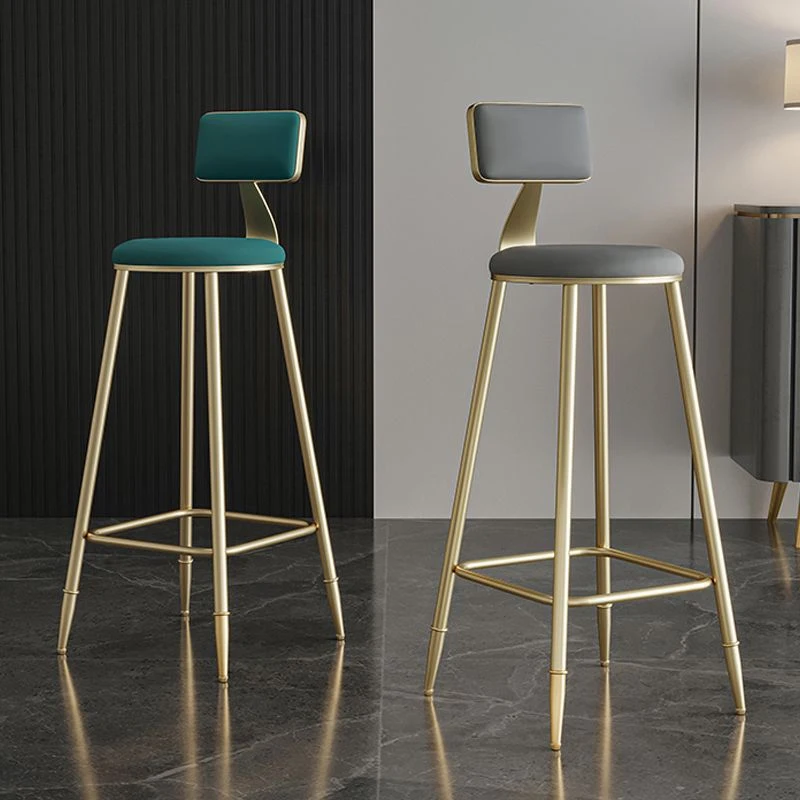 Velvet Bar Counter Stool Home Modern Minimalist Gold Metal High Bar Chairs Iron Leg Bar Chair