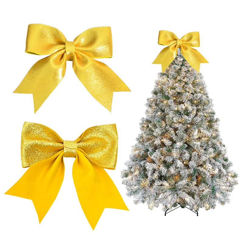 Новая Золотая пудра Рождественский бант рождественская подвеска украшение утолщенная новогодняя елка верхняя гирлянда посыпанная порошком
