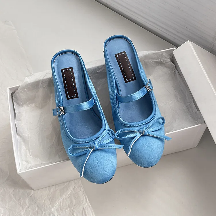 XINZI RAIN Logo Custom Ladies Ballerina Clog Sandal Cute Round Toe Silk Satin 4.5cm Block Heel Women Ballet Mule Shoes