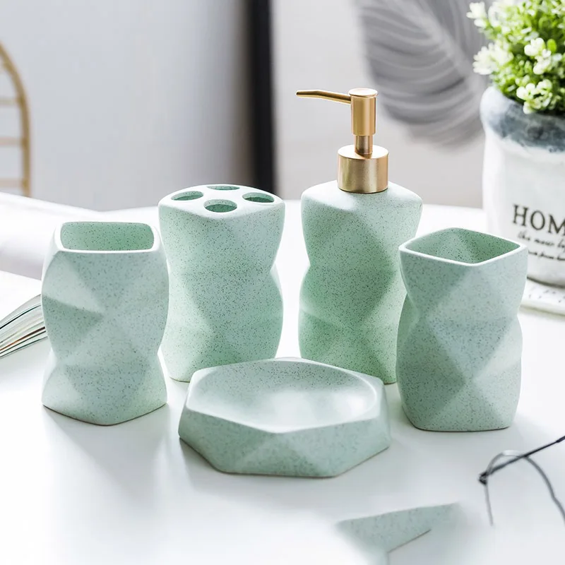 Wholesale Bulk Nordic Matte Pink Hotel Home Bathroom Accessories Set Cheap Ceramic Bathroom Set