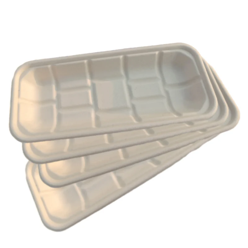 Portable 100% Biodegradable China Food Trays Nature Color No Plastic Sugarcane Pulp Tray Total Green