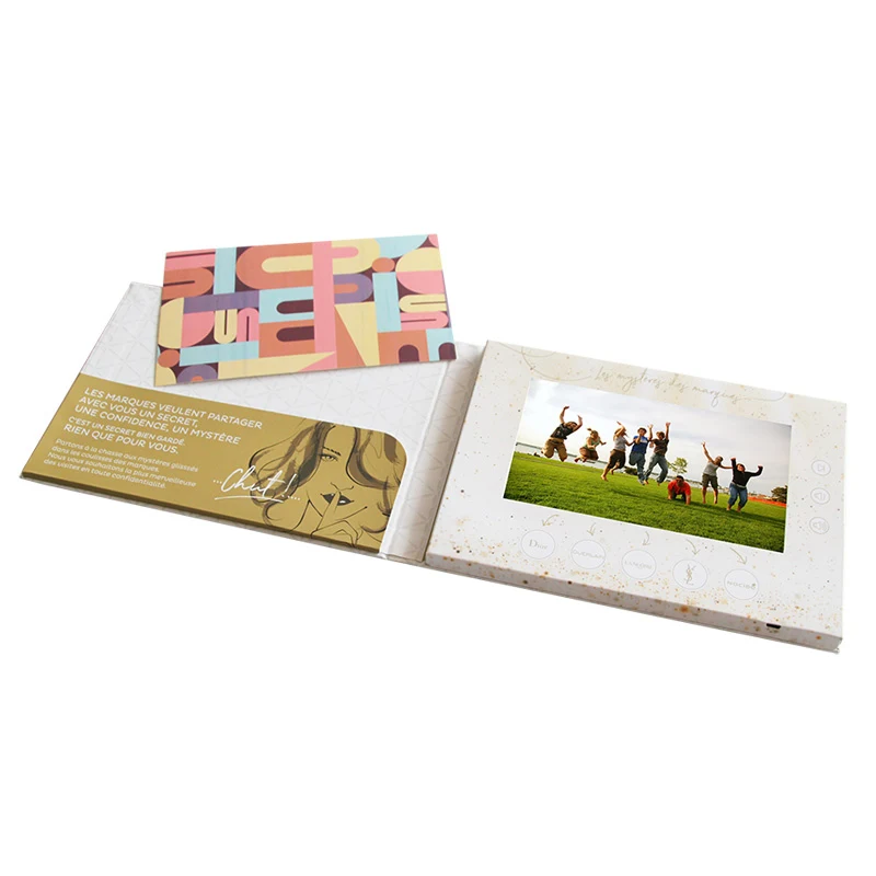 Hardcover LCD greeting card video brochure for advertising video box mailer for gift promotion.