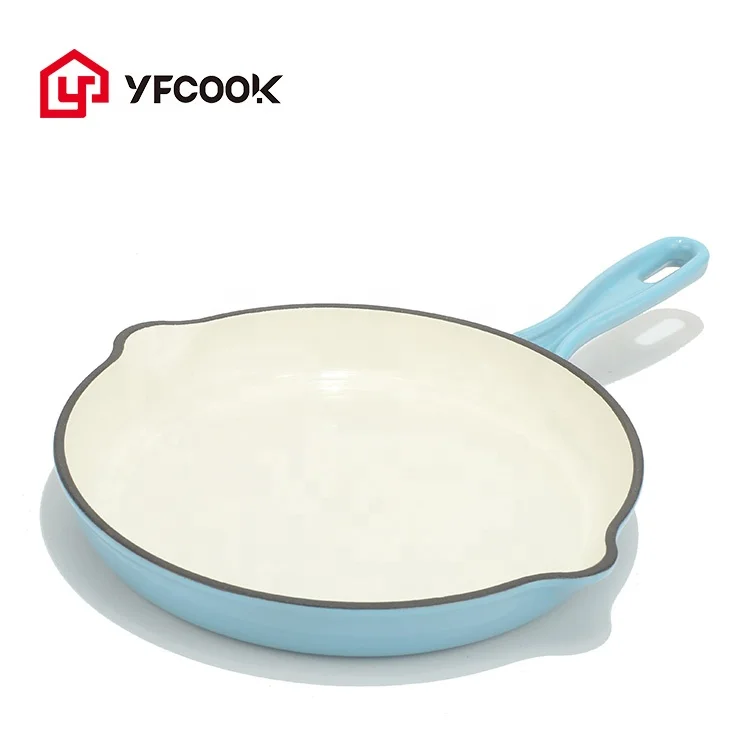 Wholesale 20/26CM Customized Enamel Cast Iron Skillet Non Stick Enamel Frying Pan for Home Kitchen Enamel Cookware