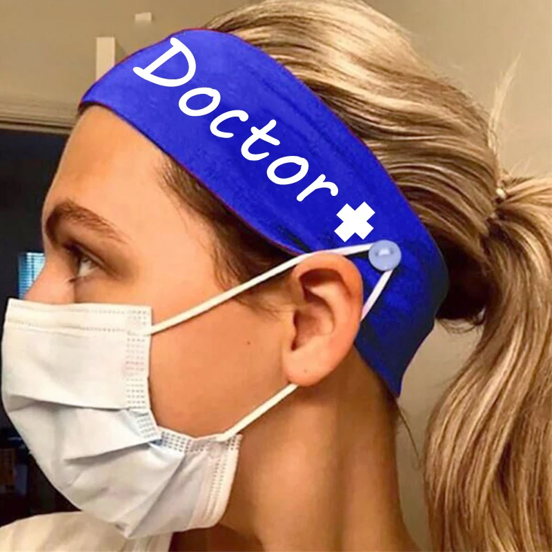 Wholesale Custom Logo Hair Band Accessories Elastic Nurse Headwear Ears Wired workout Headband With Buttons For Women