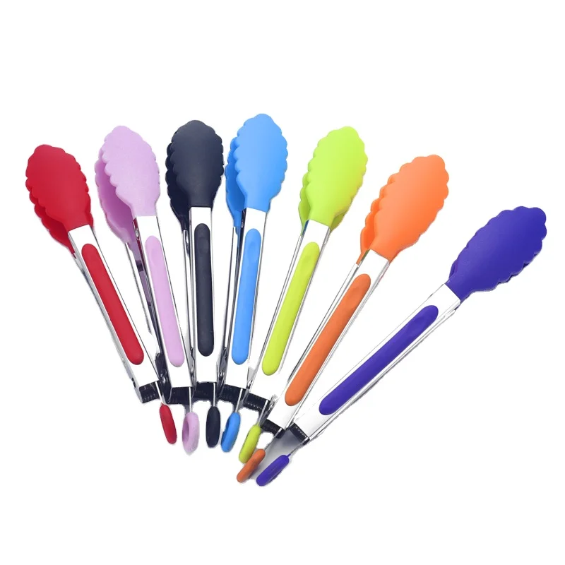 Silicone nylon food tongs stainless steel silicone 8-inch Yangjiang factory direct