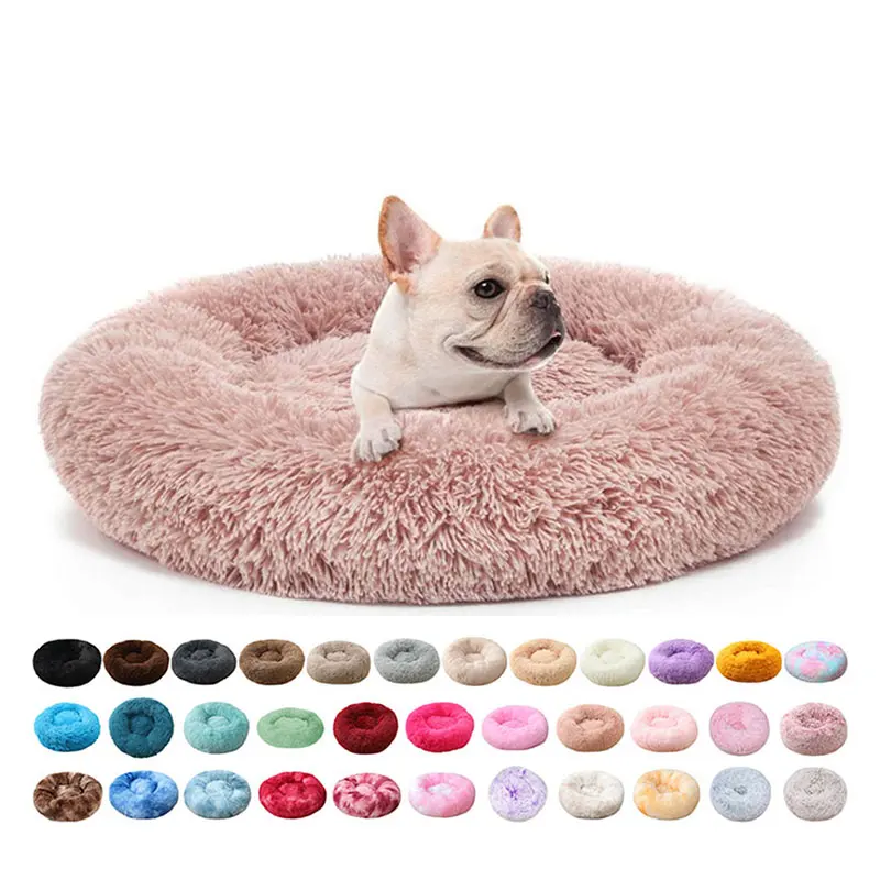 Luxury Cat Dog Bed various stock size round warming deep rainbow sleep donut fluffy pet bed