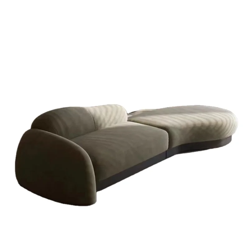 High quality Irregular angled pebble velvet sofa Nordic light luxury modern villa large floor 45 degree curved living room sofa