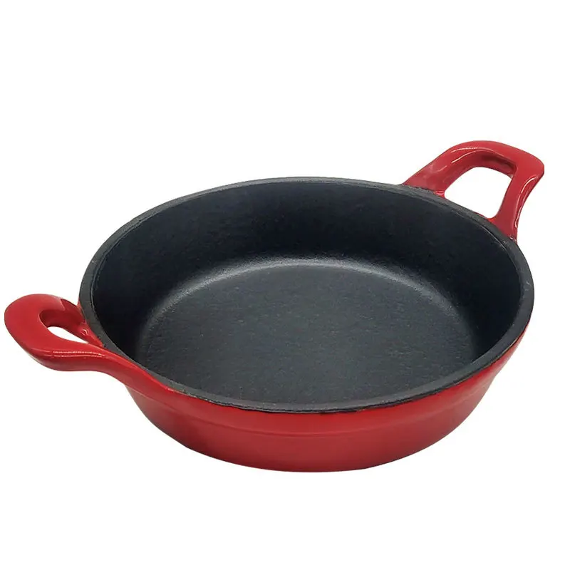 18cm Thickening Cast Iron Enamel Mini Frying Non-stick Pot Barbecue Pan For Pig Steak Fried Egg Red Color