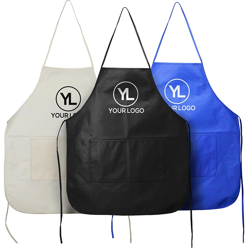 Custom disposable waterproof kitchen apron logo for advertising restaurant barber flower print garden cheap non woven apron