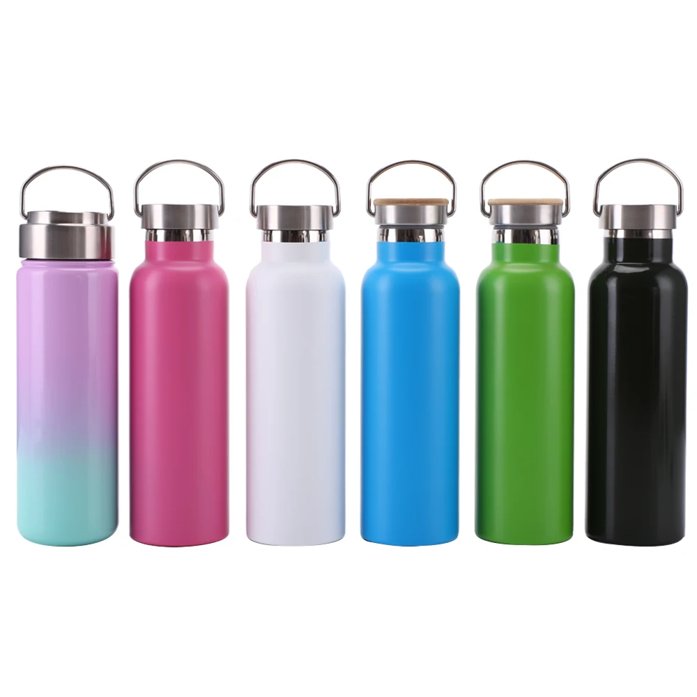 BSCI Factory wholesale High quality  fitness Portable Narrow Opening vacuum reusable metal Water Bottle with Bamboo Lid