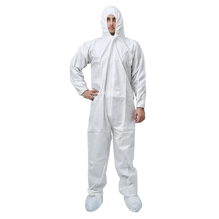 Junlong wholesale price of  ISO13975  with boot with hood disposable SF coveralls