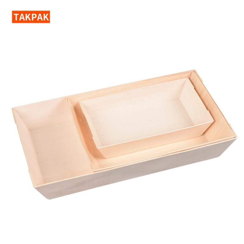 Customized Logo Ladder Shaped Wooden Bento Box Sushi Tray Container