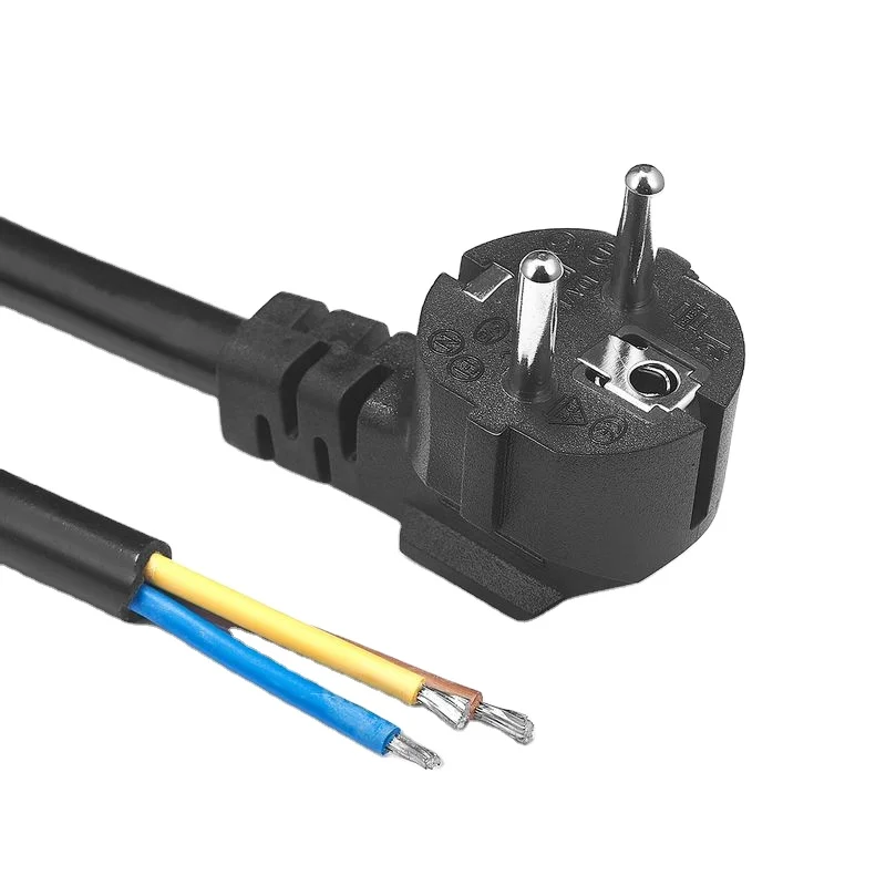 250V 16A EU 3 Prongs Right Angle Schuko Plug to Stripped End Power Cord 3cores 0.75m2 for Laptop Computer