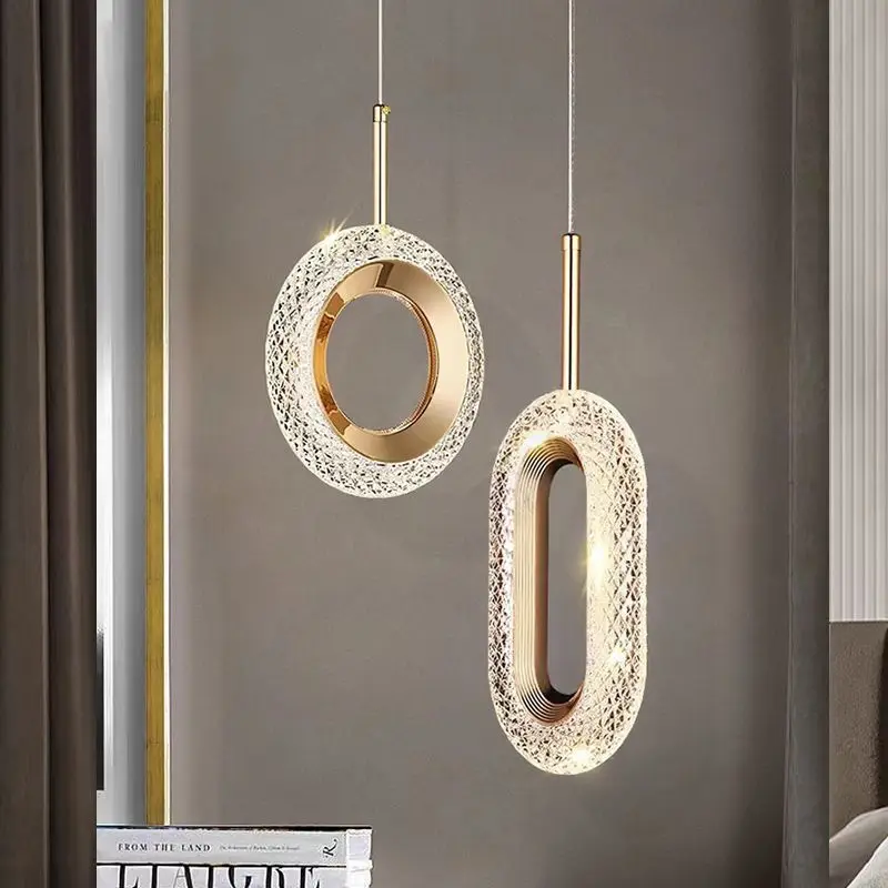 New Led Light Ring Acrylic Chandelier Led Circle Golden Aluminum Resin Pendant Lamp for Bedside Bathroom Living Room
